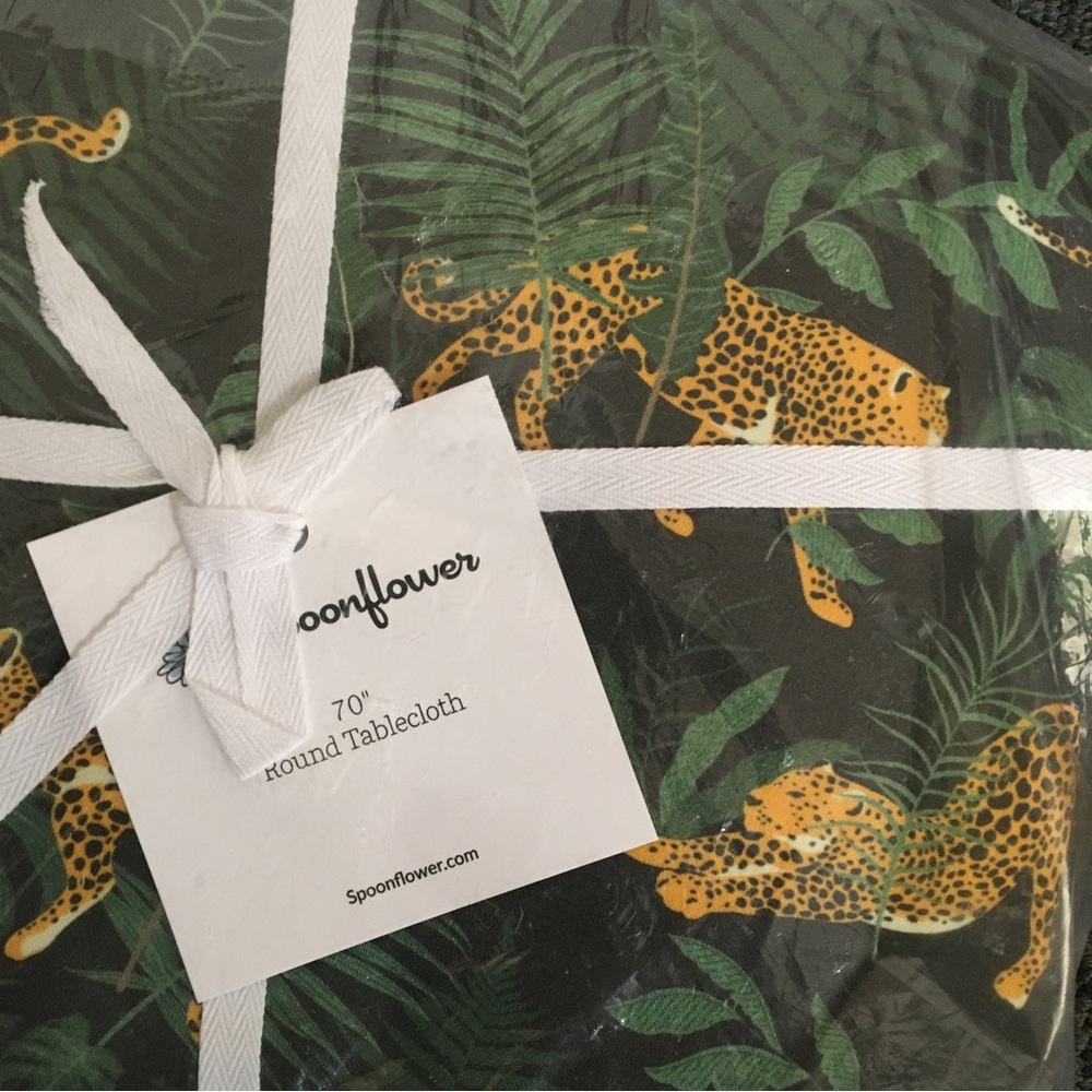 New Spoonflower Cheetah print 70 inch tablecloth